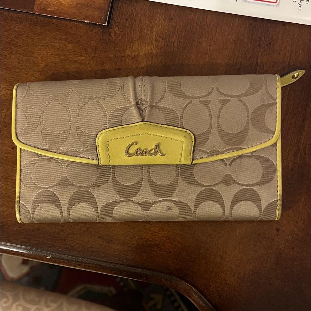 Coach Tan and Yellow Signature Wallet